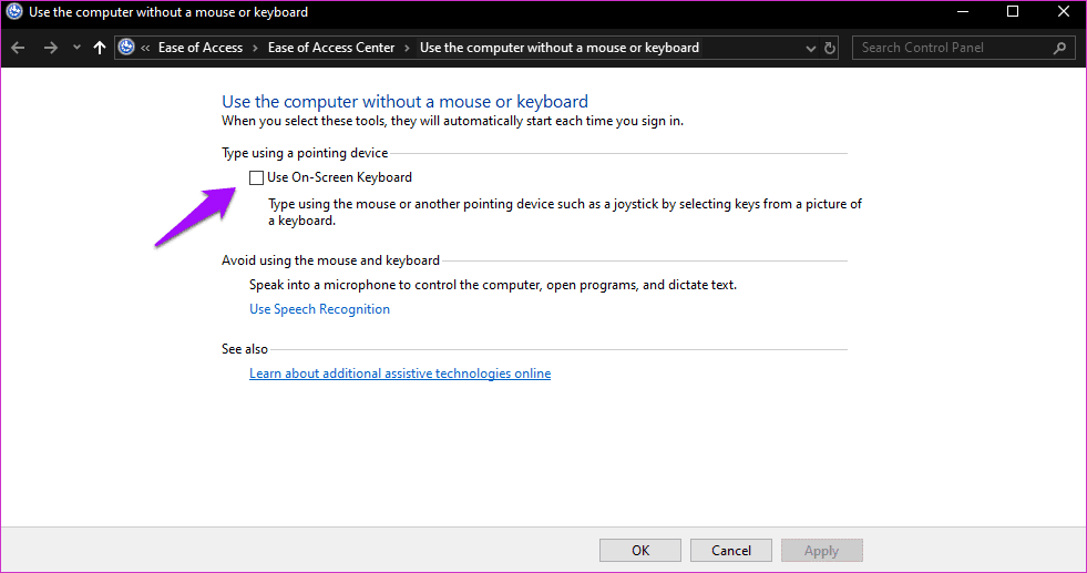 Deshabilitar el teclado virtual en Windows 10 9