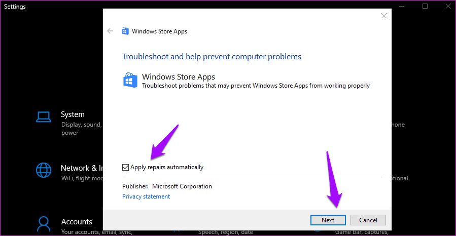 Repare las aplicaciones de Windows 10 que faltan en el menú de inicio Error 7