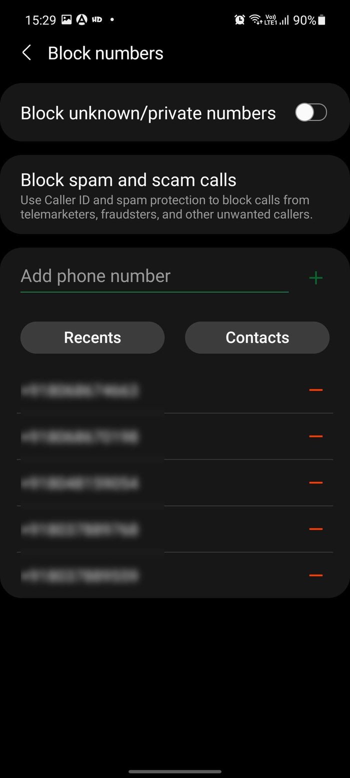 Agregue números para bloquear contactos desde el bloque de menú en Android