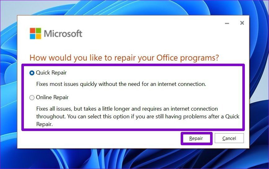 Reparación de Microsoft Outlook