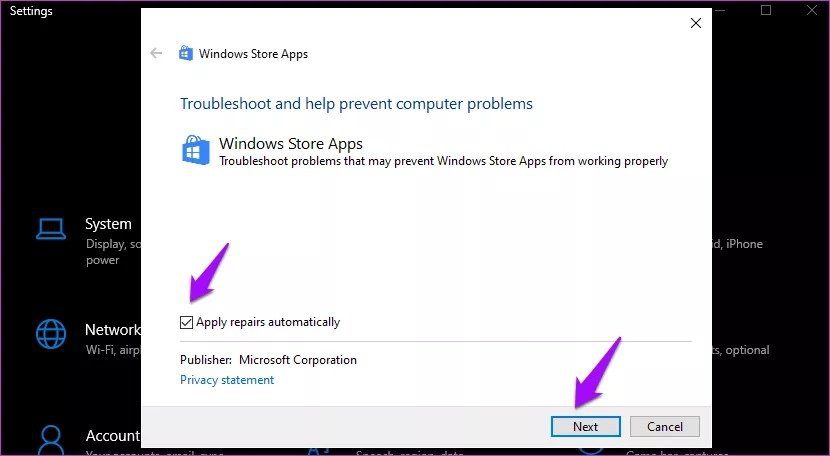 Ejecute el Solucionador de problemas de aplicaciones de la Tienda Windows