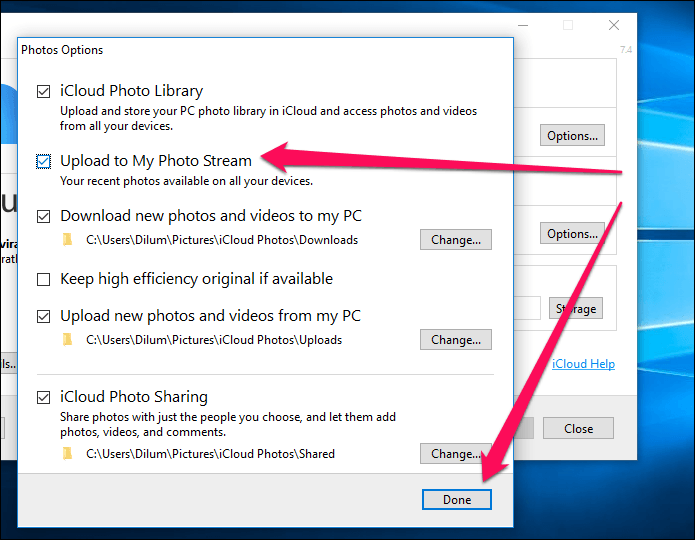 I Cloud Photos no está descargando Windows 10 7