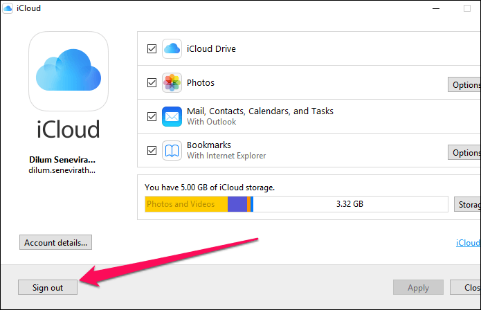 I Cloud Photos no está descargando Windows 10 Cerrar sesión 19