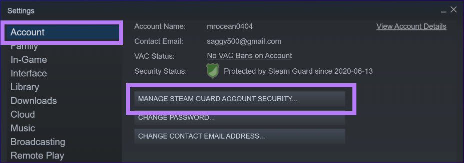 Administrar cuenta de Steam Guard