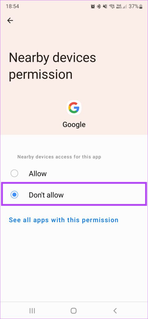 No permitir dispositivos cercanos en la aplicación de Google