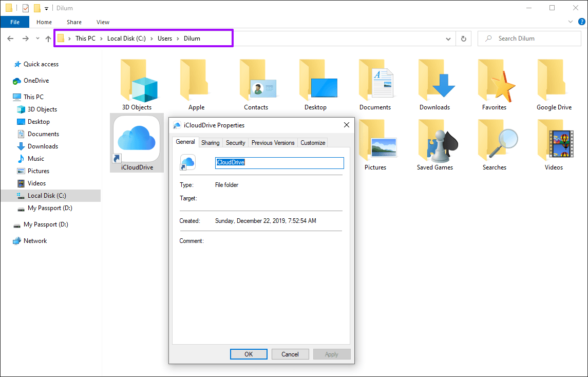 I Cloud Drive Cambiar ubicación de carpeta Windows 9