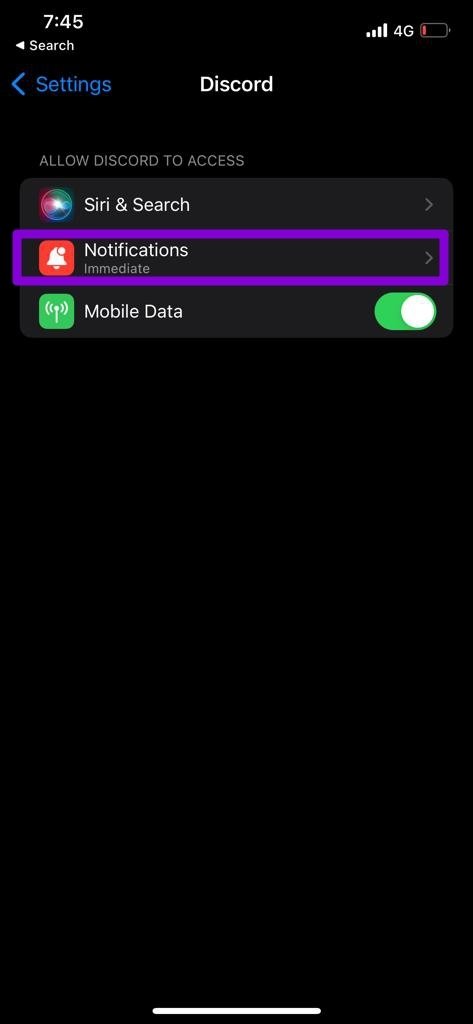 Configuración de notificaciones de discordia en iPhone