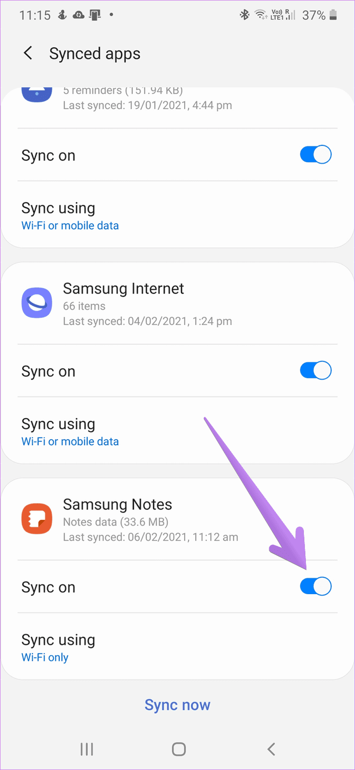 La aplicación Samsung Notes no se sincroniza 4