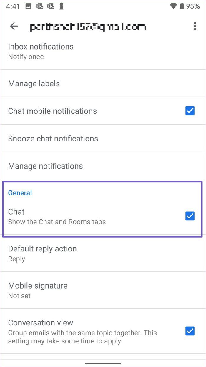deshabilitar el chat de google en la aplicación de gmail para android
