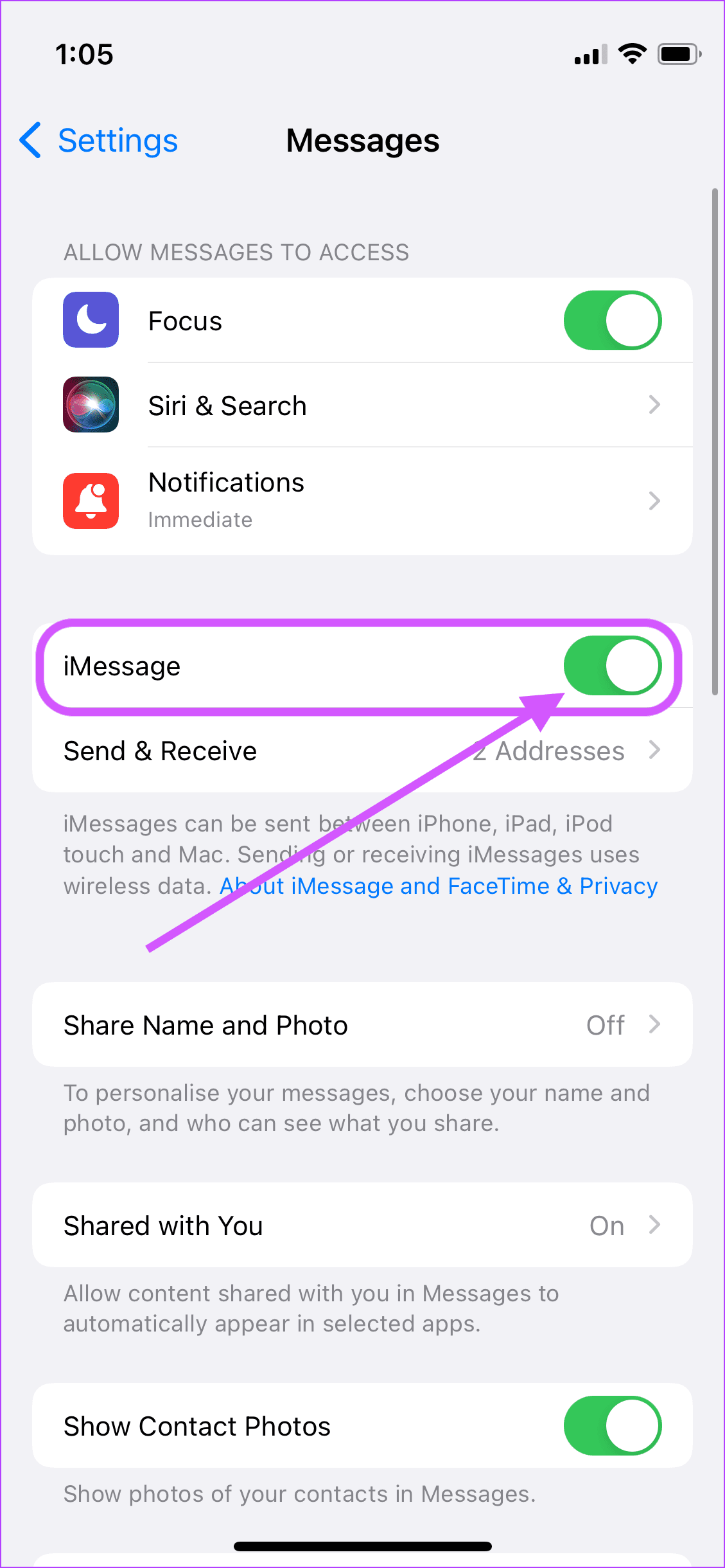 Asegúrate de que iMessage esté habilitado 2