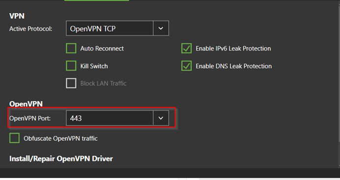 VPN Sin cambio de puerto de internet