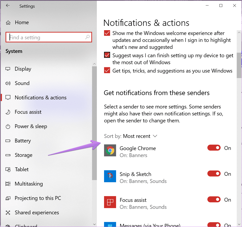 El banner de notificación de Windows 10 no muestra 2