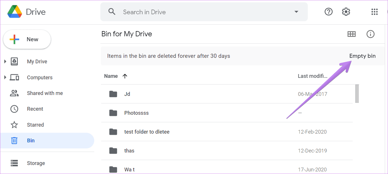 Vaciar la papelera de reciclaje de Google Drive 2