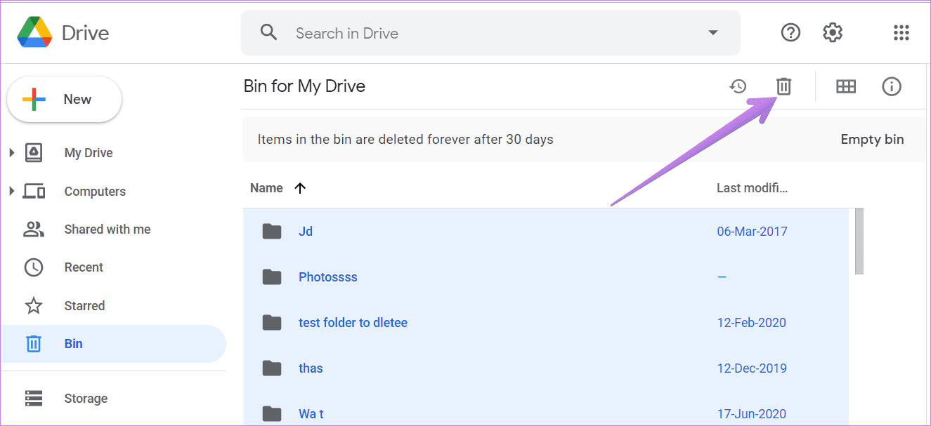 Vaciar la papelera de reciclaje de Google Drive 5
