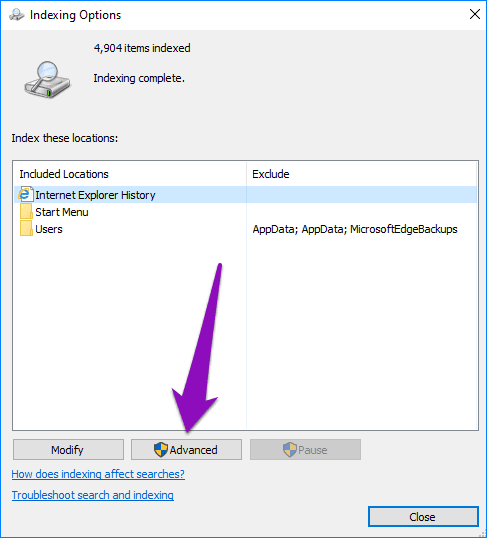 Arreglar la búsqueda del Explorador de archivos de Windows 10 que no funciona 04