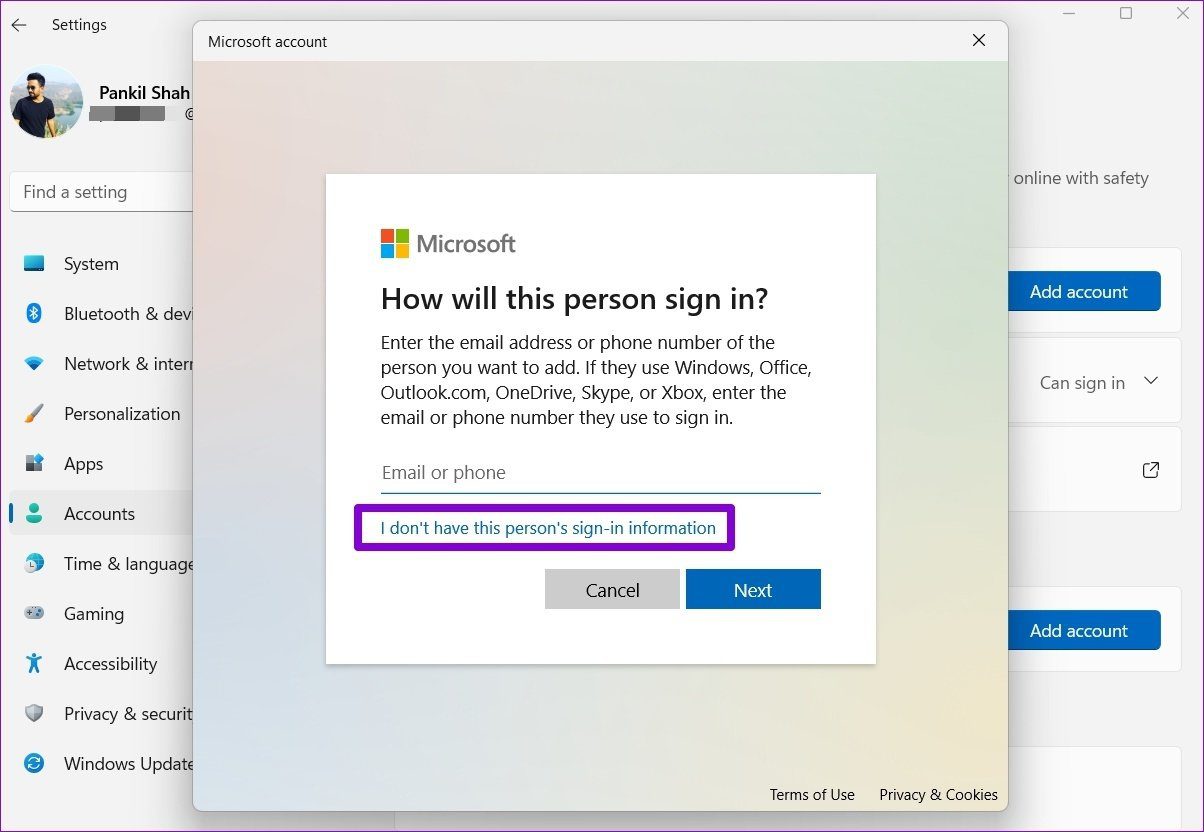 Crear una nueva cuenta para Windows 11