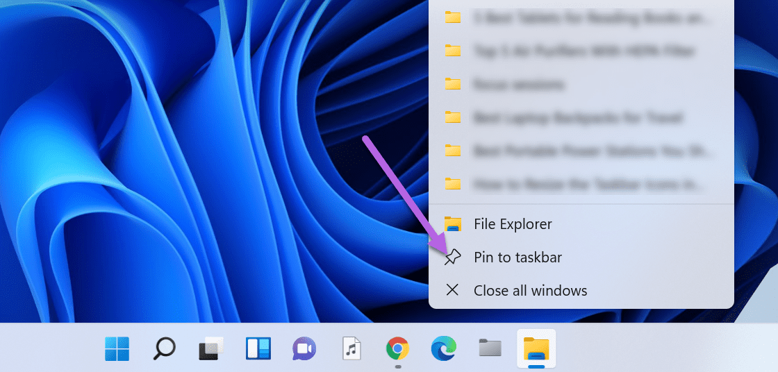 Cómo agregar el Explorador de archivos y carpetas a la barra de tareas en Windows 11 1