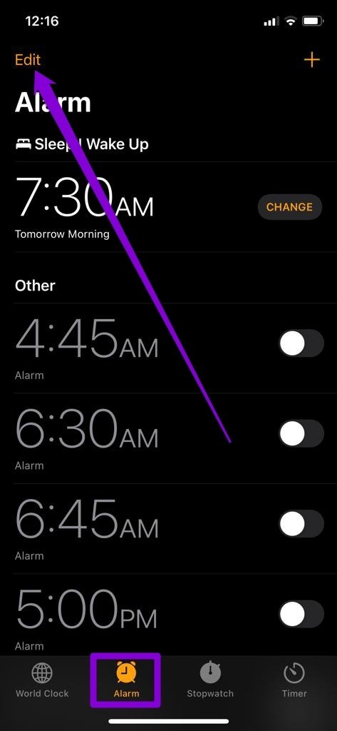 Editar alarmas en iPhone