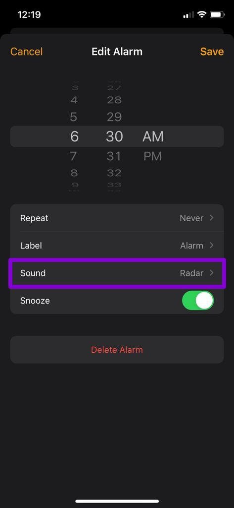 Cambiar el sonido de la alarma en el iPhone