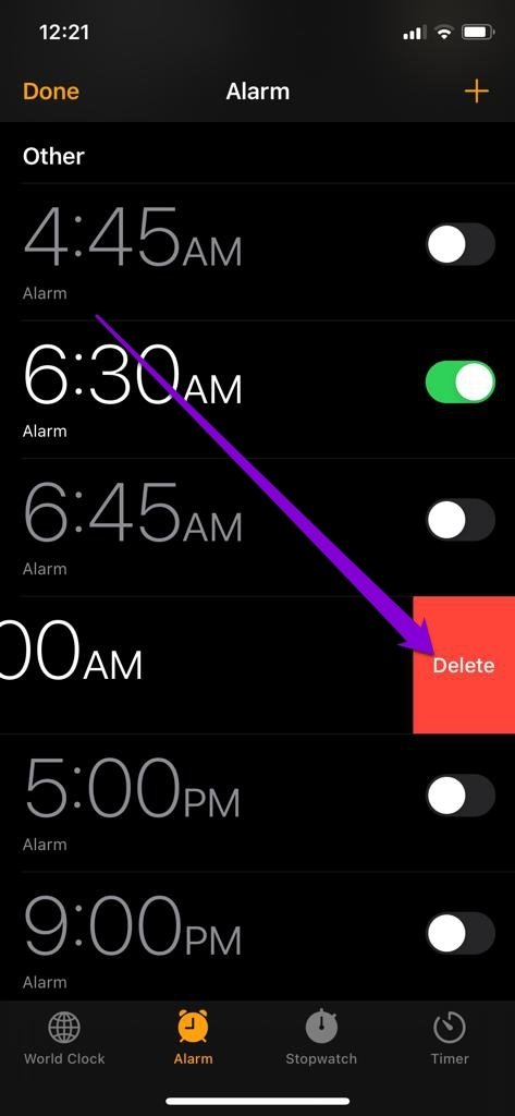 Eliminar alarma en iPhone