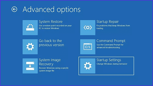 Solución de problemas de opciones avanzadas de Windows 10