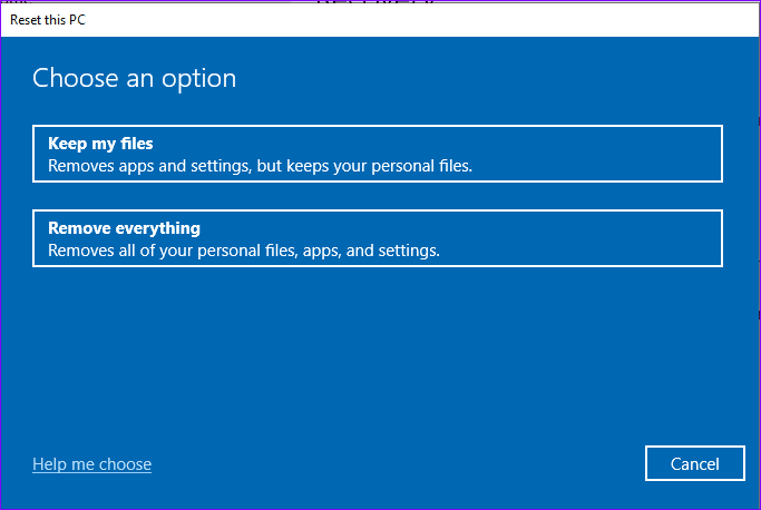 Restablecer las opciones de PC con Windows 10