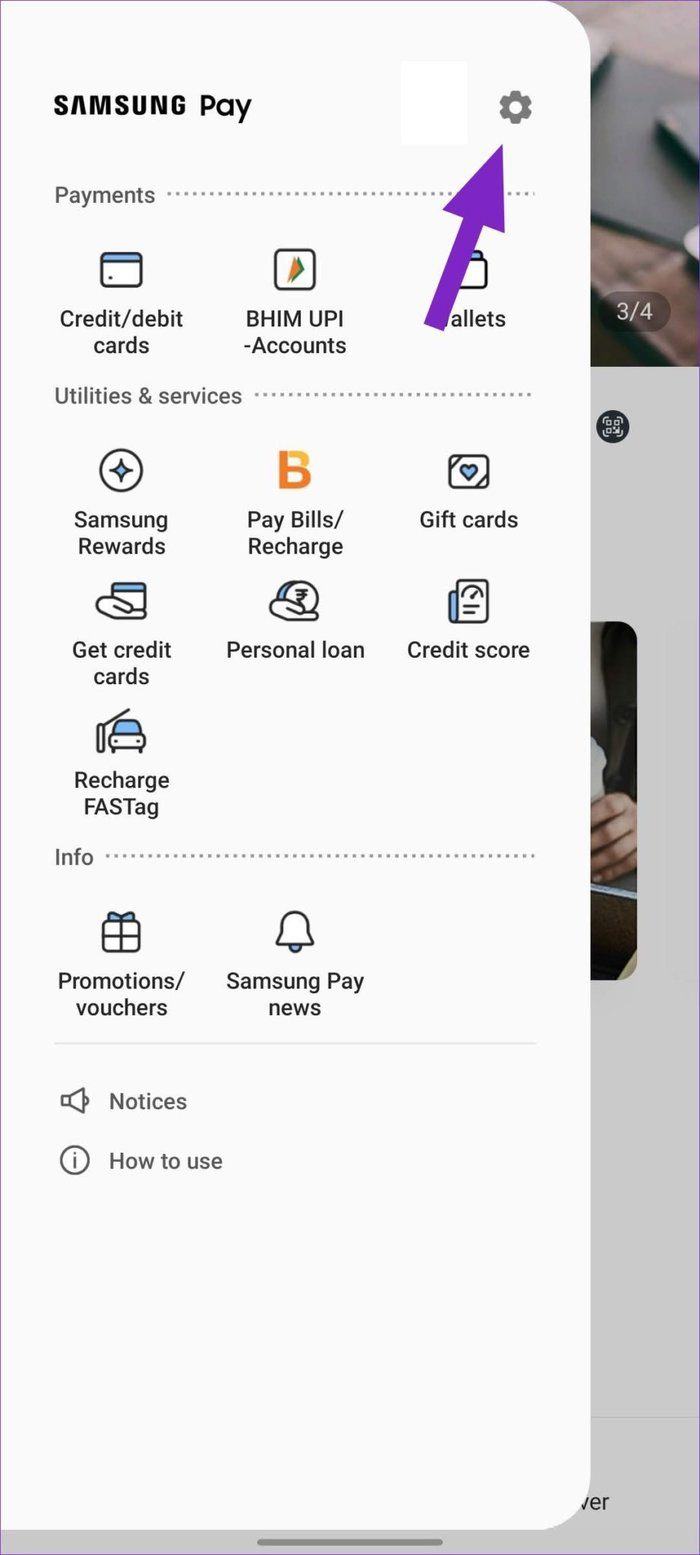 Seleccione la configuración en Samsung Pay