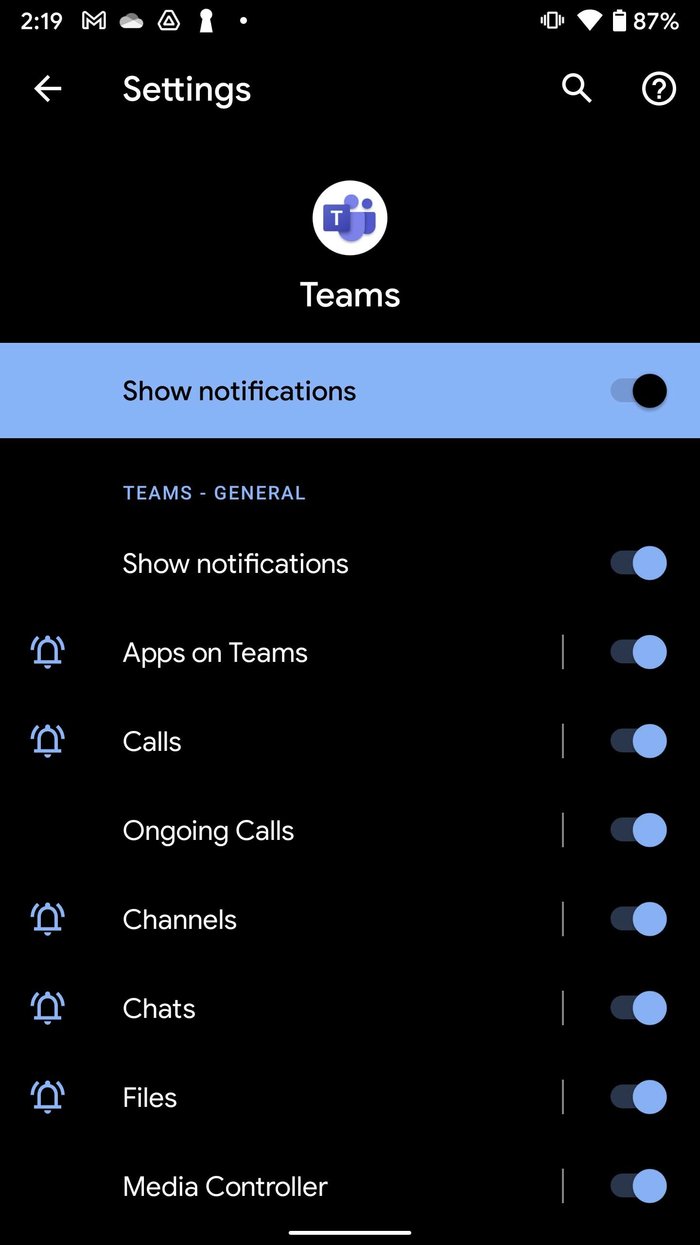 Habilitar notificaciones de equipos en Android