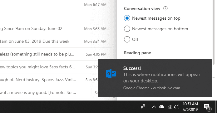 Notificaciones de escritorio de Outlook con Habilitar Deshabilitar 2