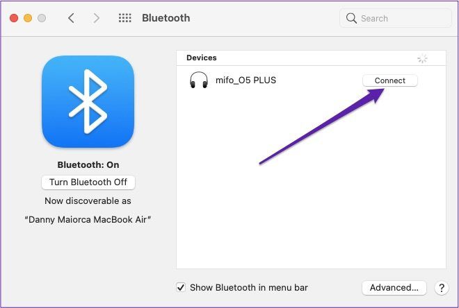 conectar al botón bluetooth del dispositivo mac