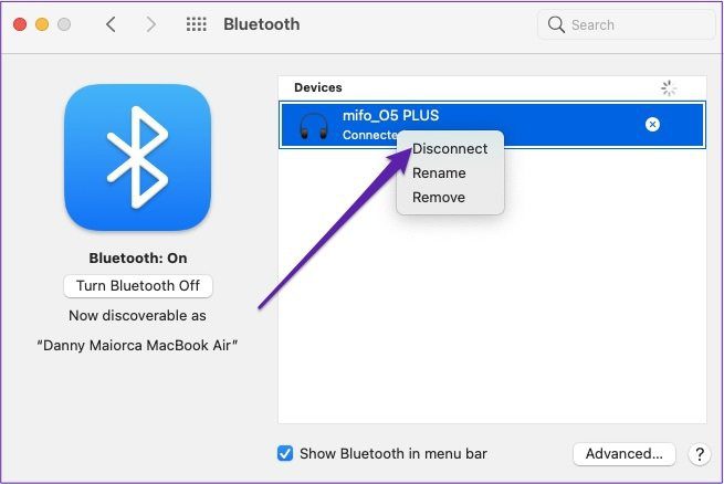 Desconecte el dispositivo bluetooth mac en las preferencias del sistema
