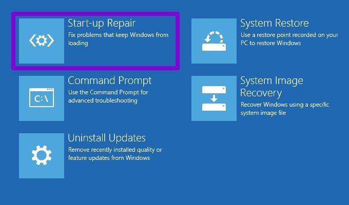 Reparación de inicio de Windows