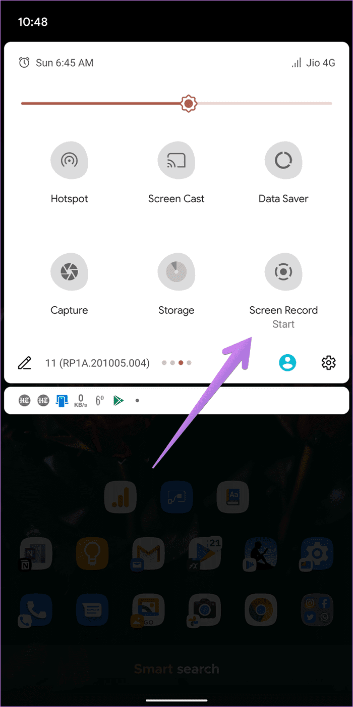 La grabadora de pantalla de Android 11 no muestra 5