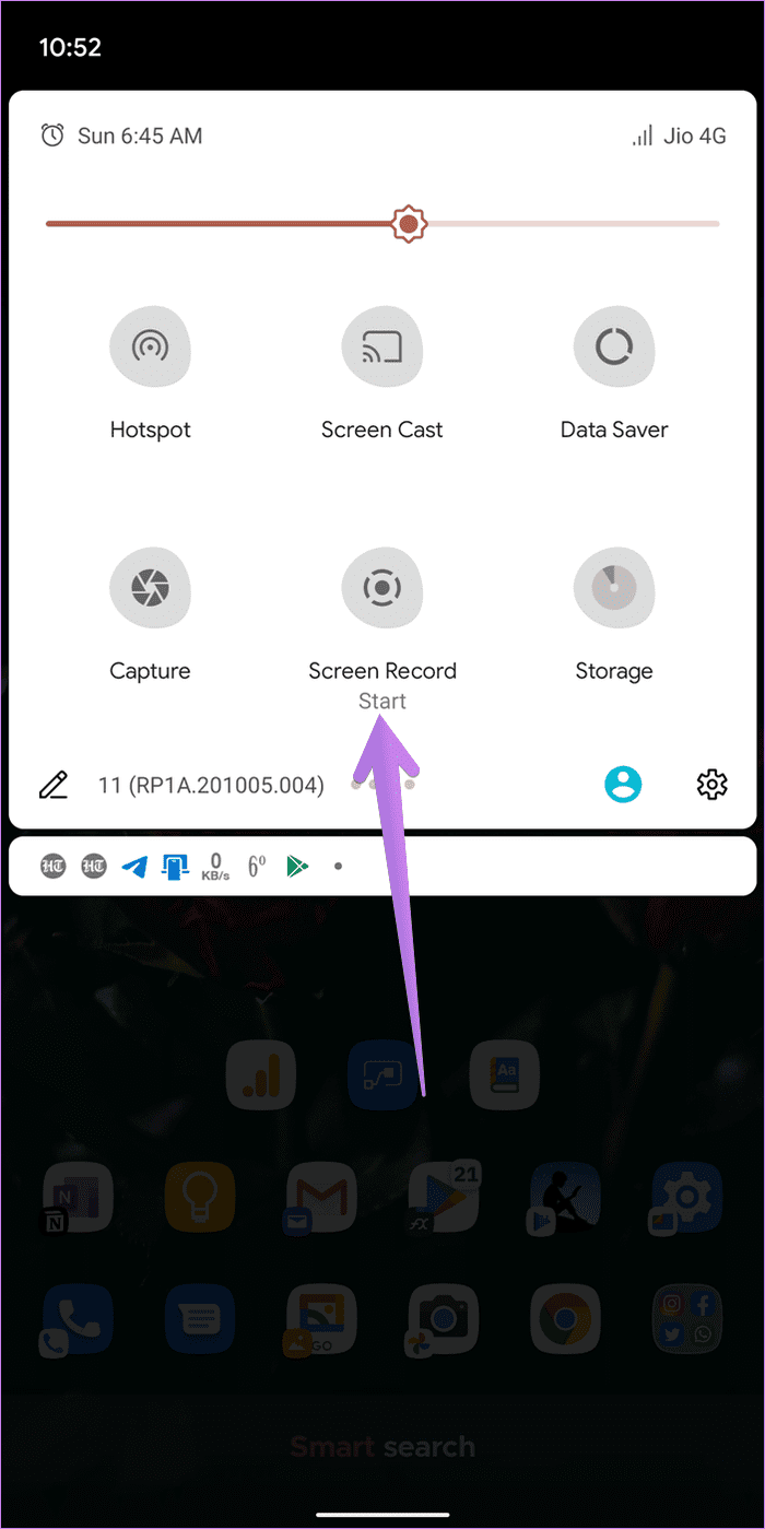 La grabadora de pantalla de Android 11 no muestra 8