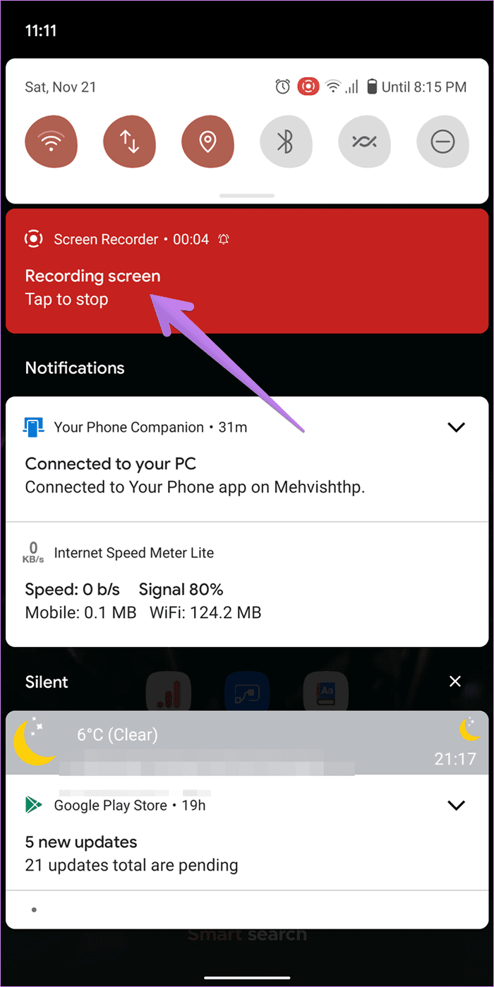 La grabadora de pantalla de Android 11 no muestra 12