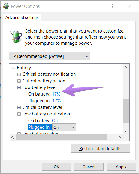 La notificación de batería baja de Windows 10 no funciona 7