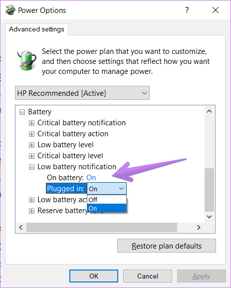 La notificación de batería baja de Windows 10 no funciona 6