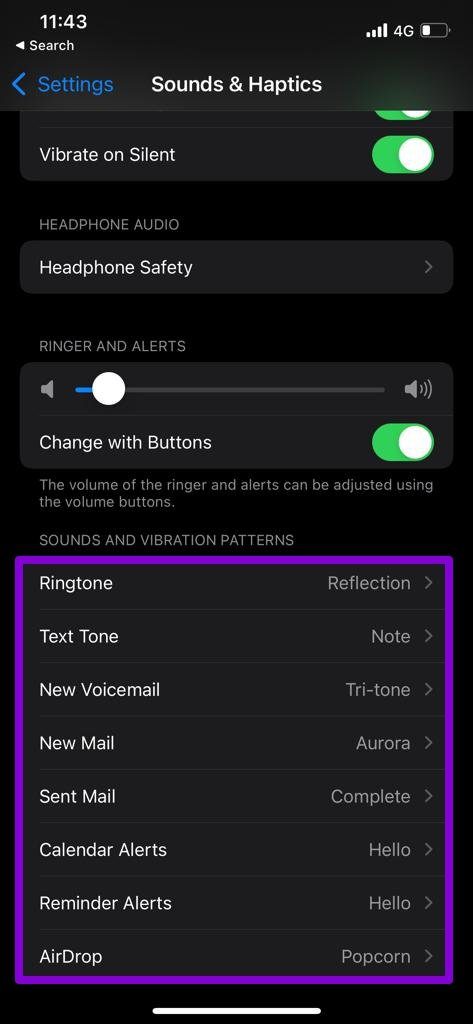 Configuración de sonido táctil en iPhone