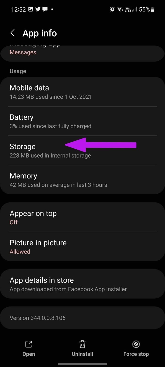Abra el almacenamiento de retraso de Messenger en Android