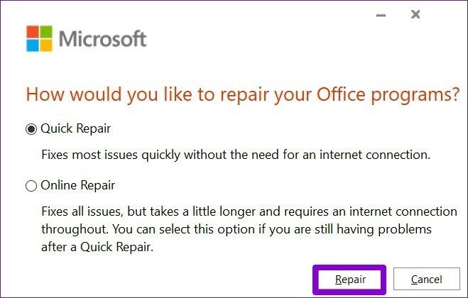Reparar Microsoft Office 365