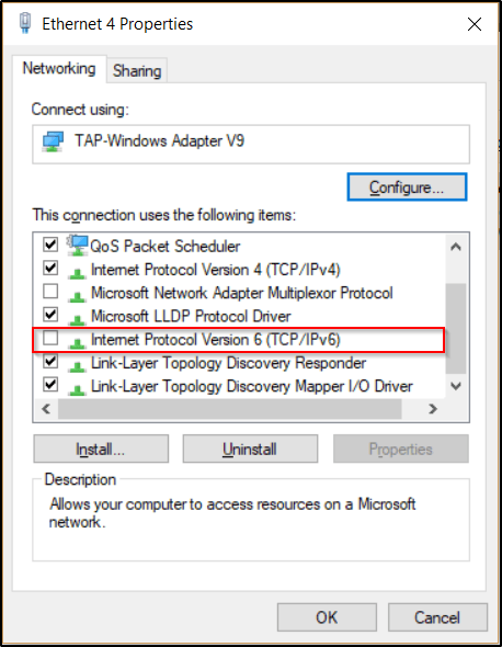 Toque de Windows Desactivar IPv6