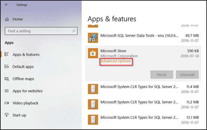 Aplicaciones y funciones de Windows Opciones avanzadas de Microsoft Store