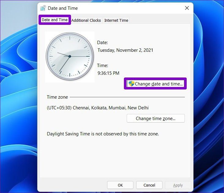 Cambiar fecha y hora en Windows 11