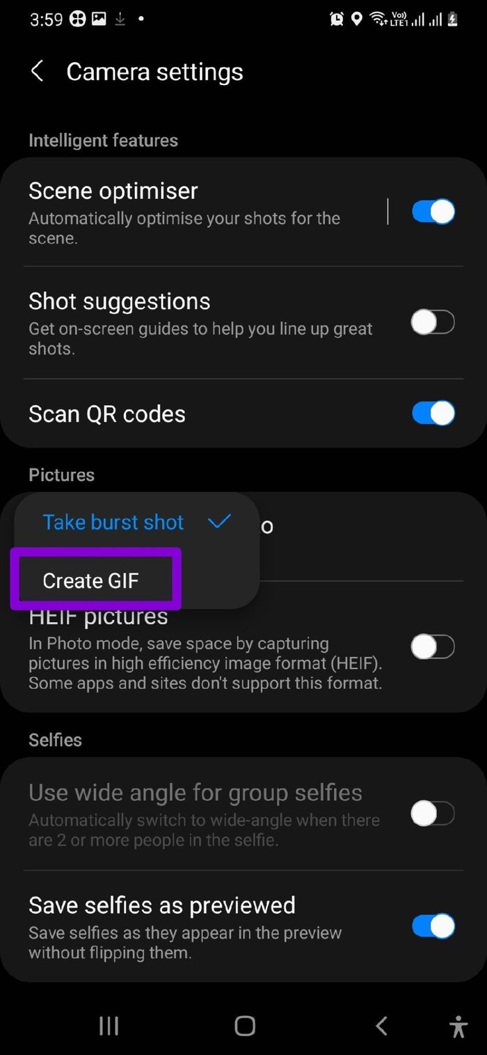Deslice el botón del obturador para capturar GIF en Samsung