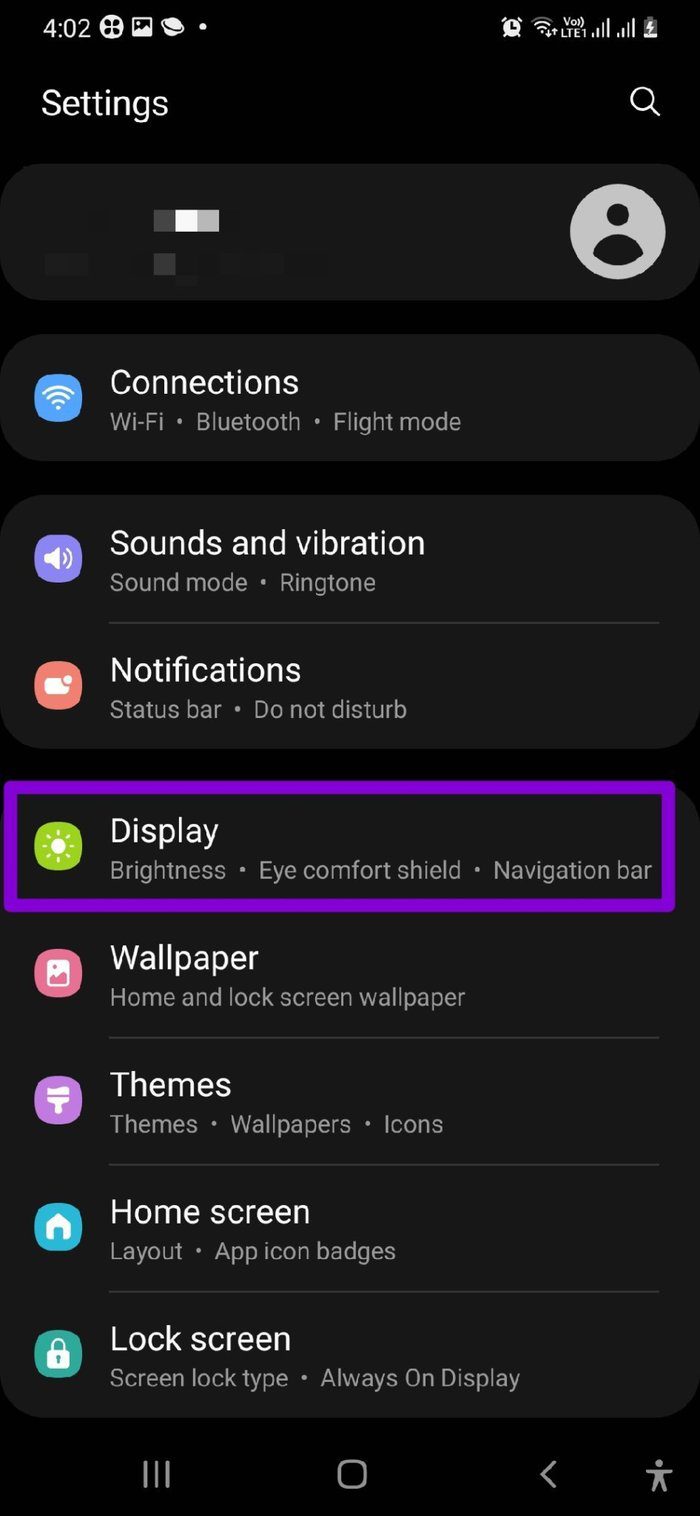 Configuración de pantalla en Samsung