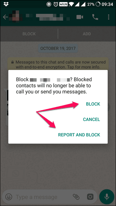 Reportar y bloquear número de WhatsApp