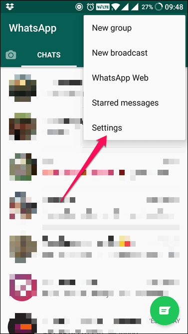 Opción de configuración de WhatsApp