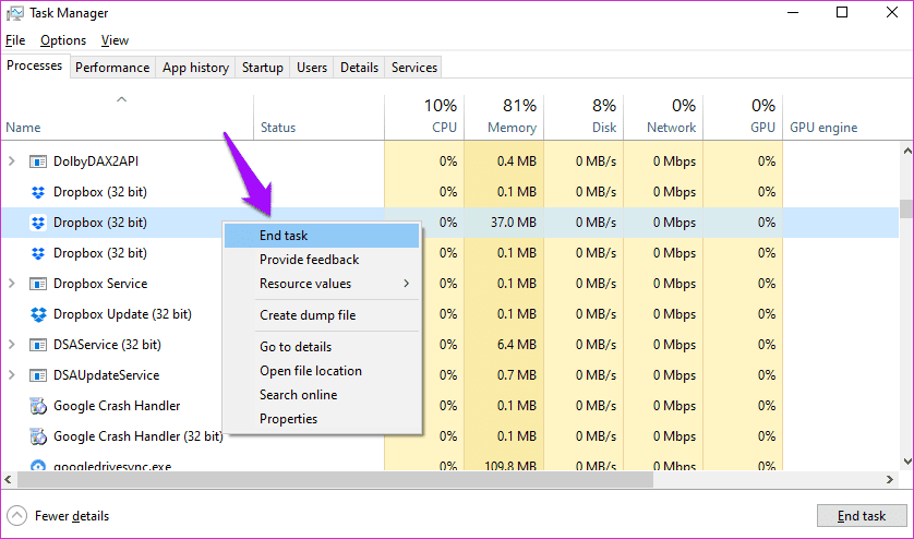 Arreglar Dropbox que no se conecta o sincroniza en Windows 10 Error 14