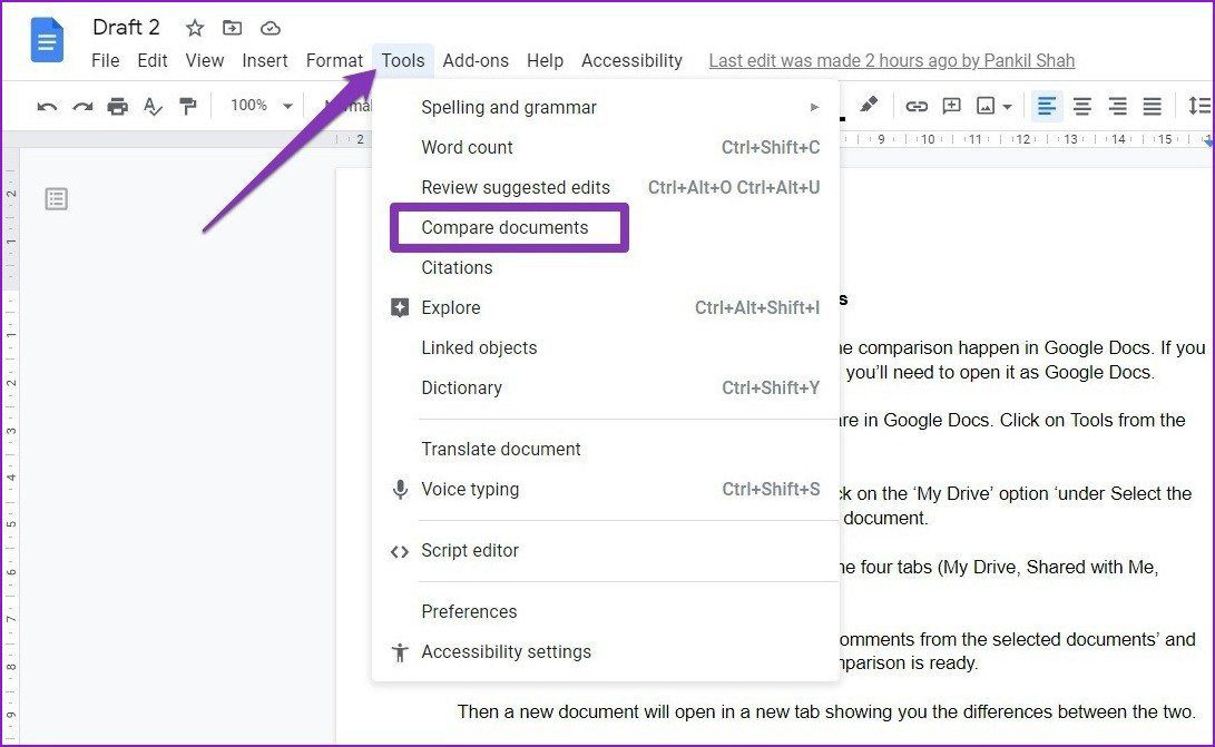 Comparar documento en Google Docs