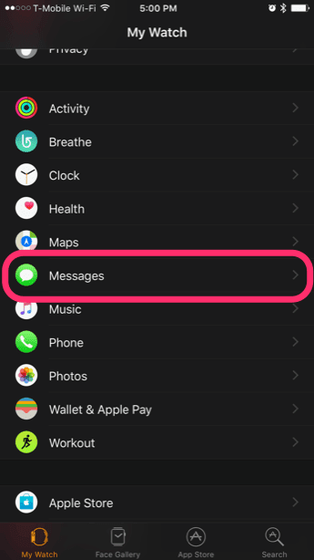 Apple Watch Deshabilitar alertas de mensajes Leer recibos de entrega 1
